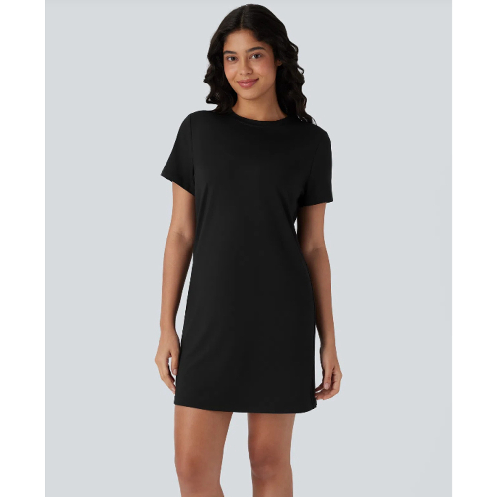 HALARA Round Neck Short Sleeve Solid Mini Casual Tee Shirt Dress Black XL NWOT - Picture 4 of 9